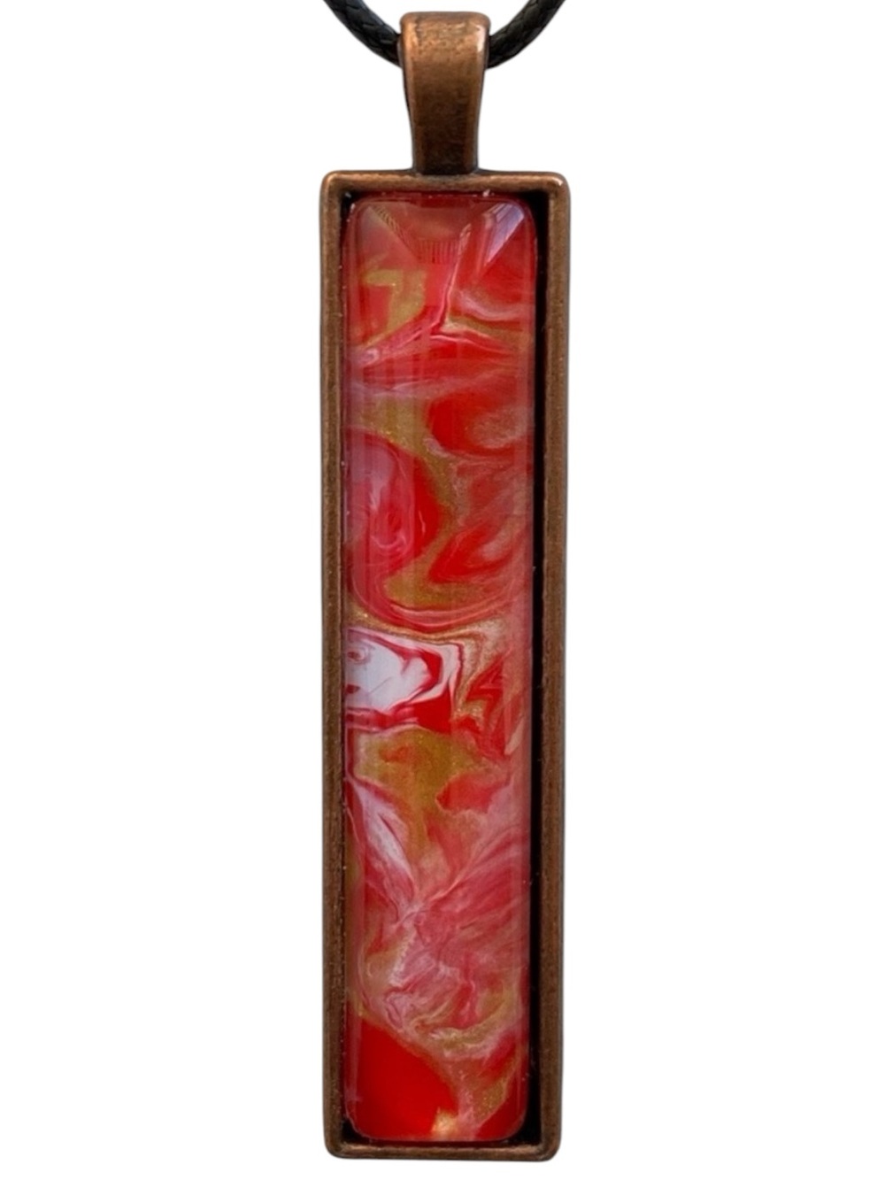 Hand Crafted Fluid Art Necklace Red Gold and White Pendant by Svetlana Yeung